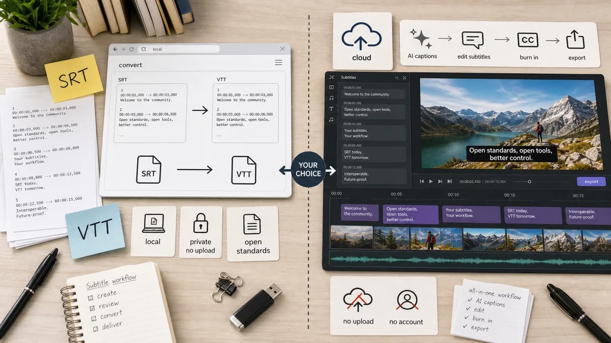 Open Source Alternatives to VEED.IO visual comparison with SRT to VTT Converter