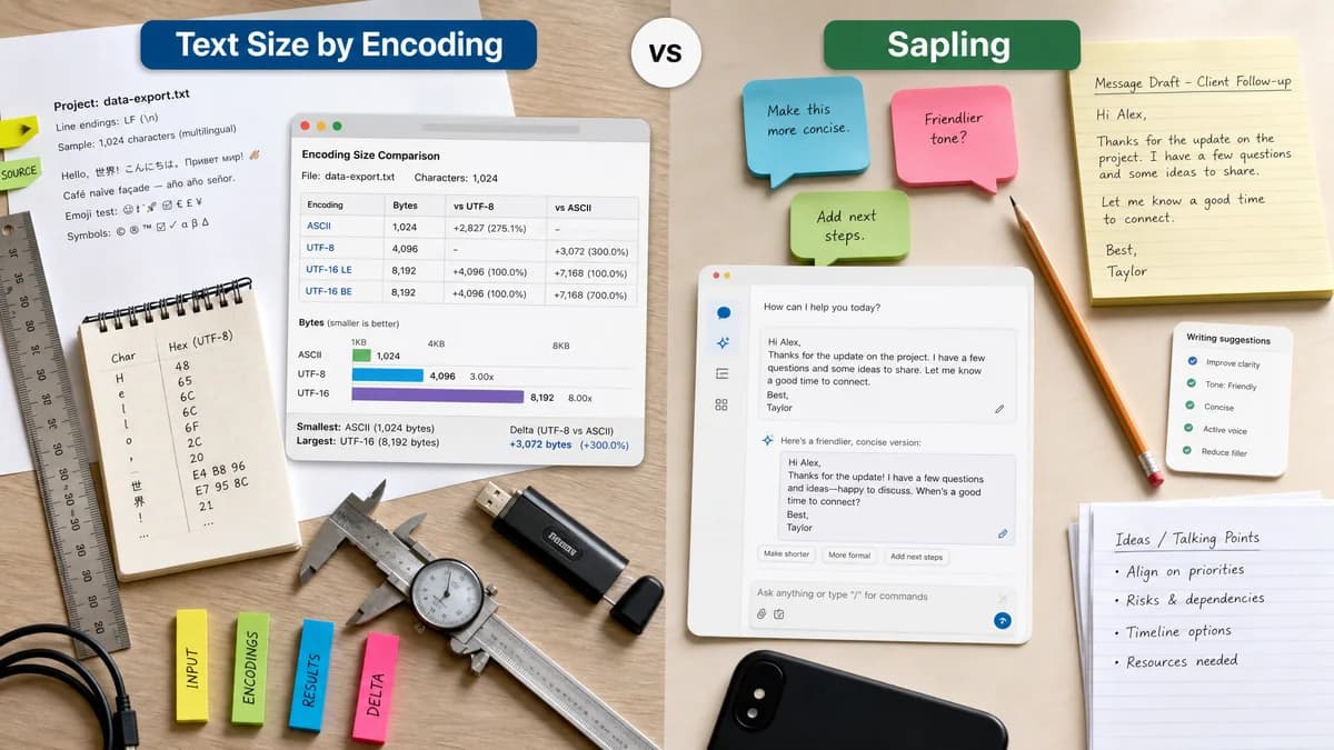 Text Size by Encoding vs Sapling comparison detail image