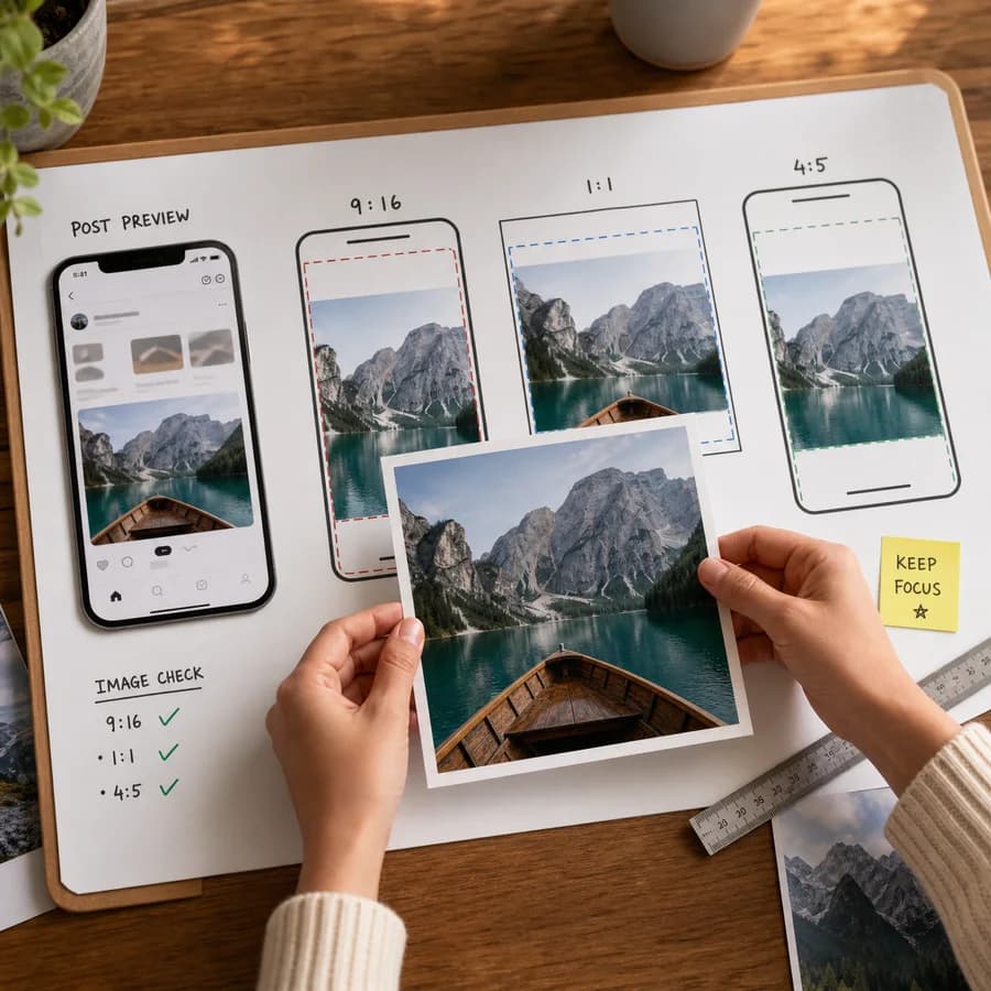 TikTok Image Size Checker preview showing social media image dimensions being checked against placement cards