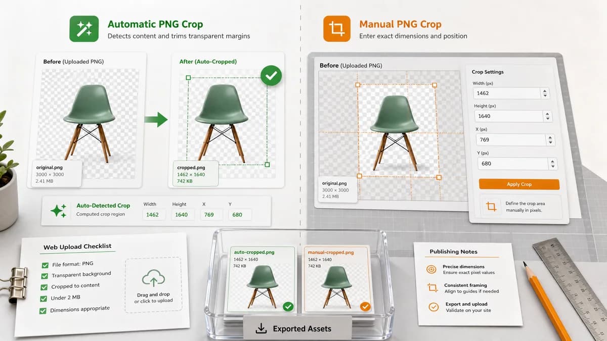 Transparent Margin Trimmer vs iLoveIMG Crop PNG visual comparison of image optimization workflows