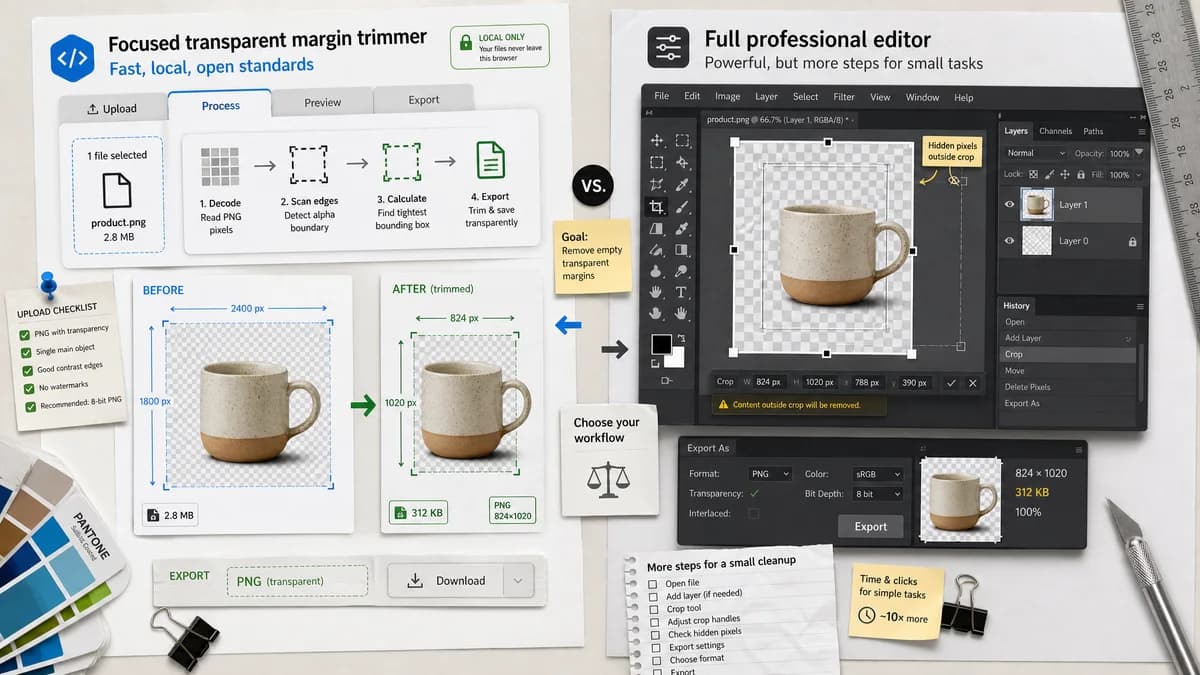Open Source Alternatives to Adobe Photoshop visual comparison with Transparent Margin Trimmer