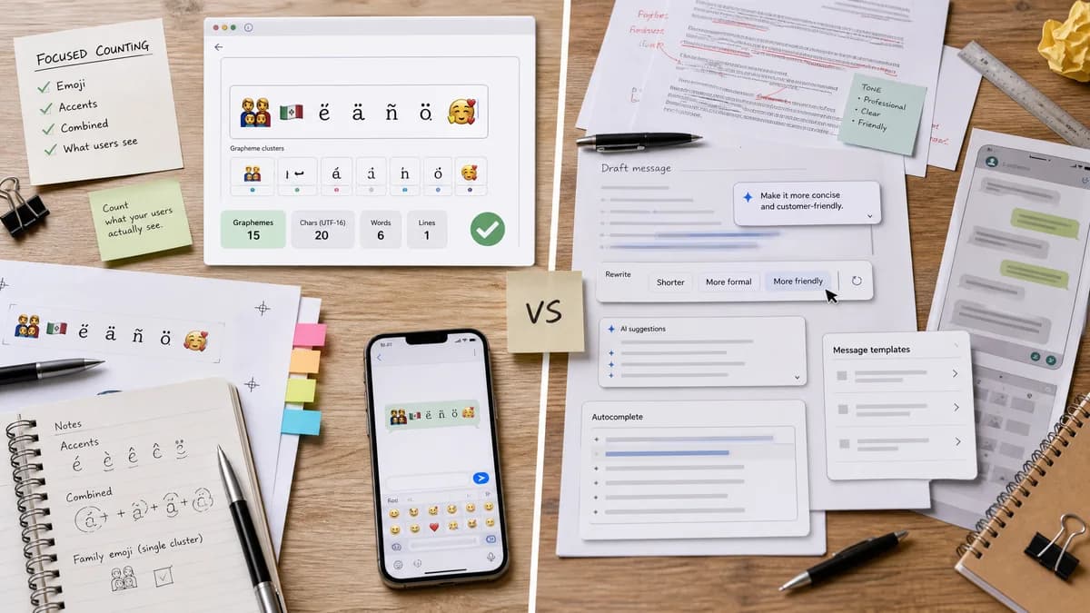 Unicode Grapheme and Emoji-Aware Counter vs Sapling comparison detail image