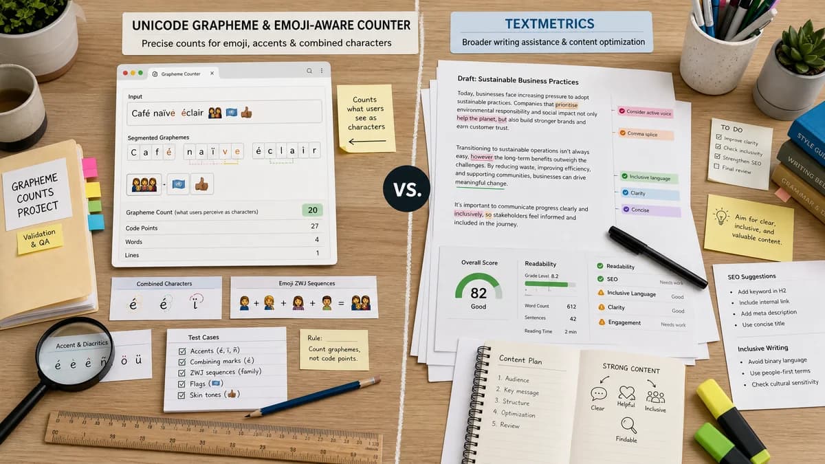 Unicode Grapheme and Emoji-Aware Counter vs Textmetrics comparison detail image