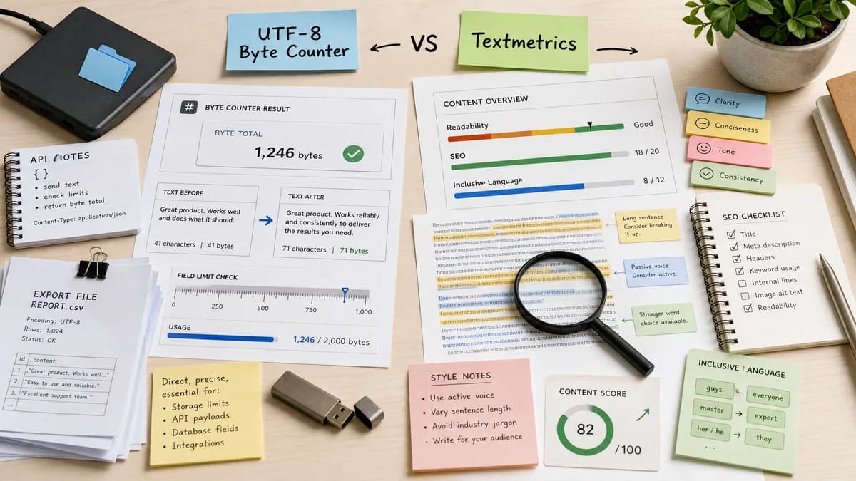 UTF-8 Byte Counter vs Textmetrics comparison detail image