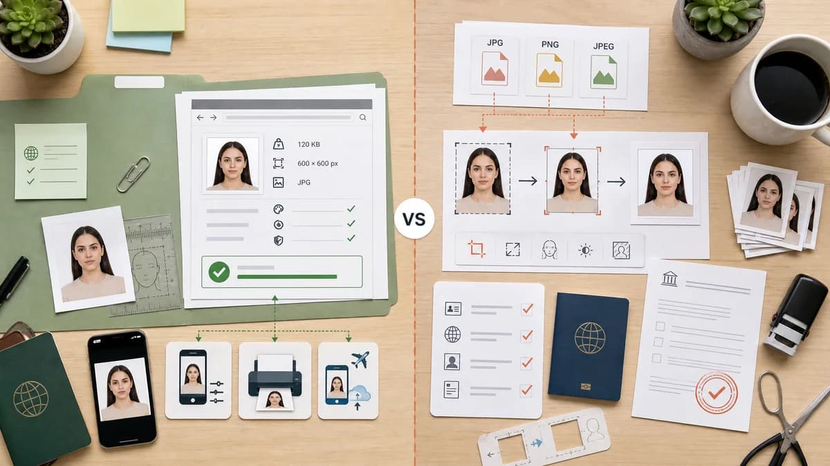 Visa Photo File Size Checker vs Atlys Visa Photo Maker visual comparison of visa photo file size checker workflows