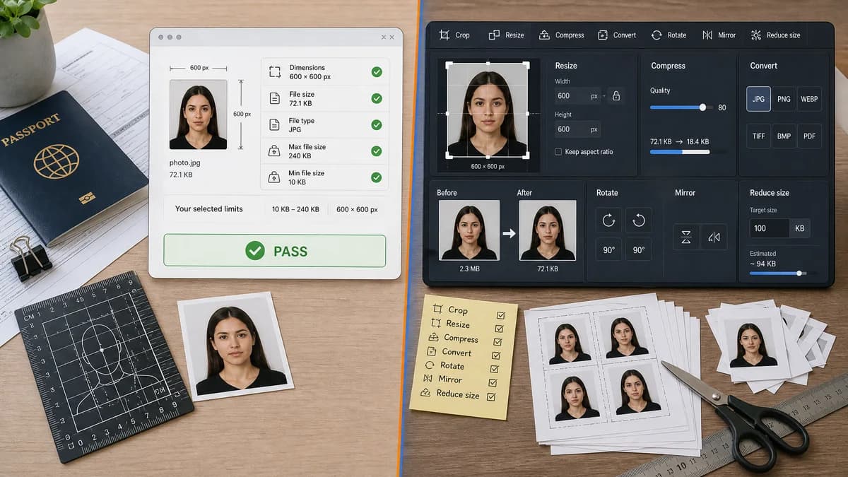 Visa Photo File Size Checker vs ResizePixel visual comparison of visa photo file size checker workflows
