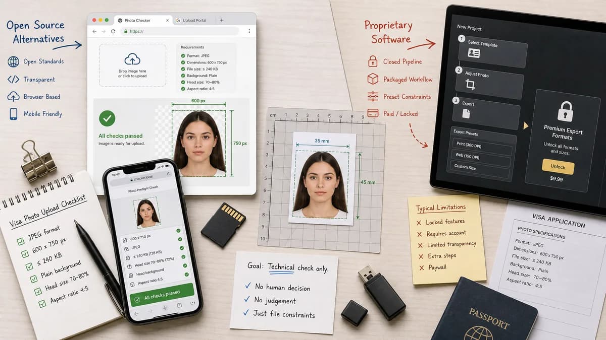 Open Source Alternatives to MakePassportPhoto visual comparison with Visa Photo File Size Checker