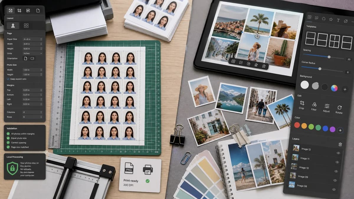 Wallet Photo Sheet Maker vs Fotor Collage Maker visual comparison of wallet photo sheet maker workflows