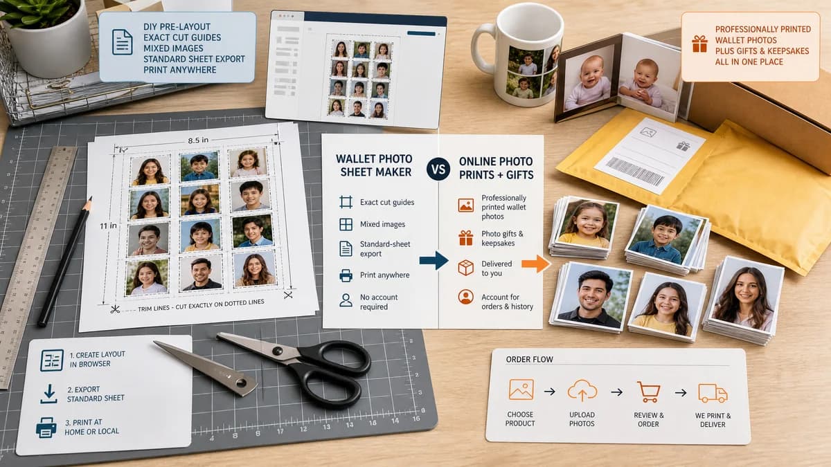 Wallet Photo Sheet Maker vs Shutterfly Wallet Prints visual comparison of wallet photo sheet maker workflows