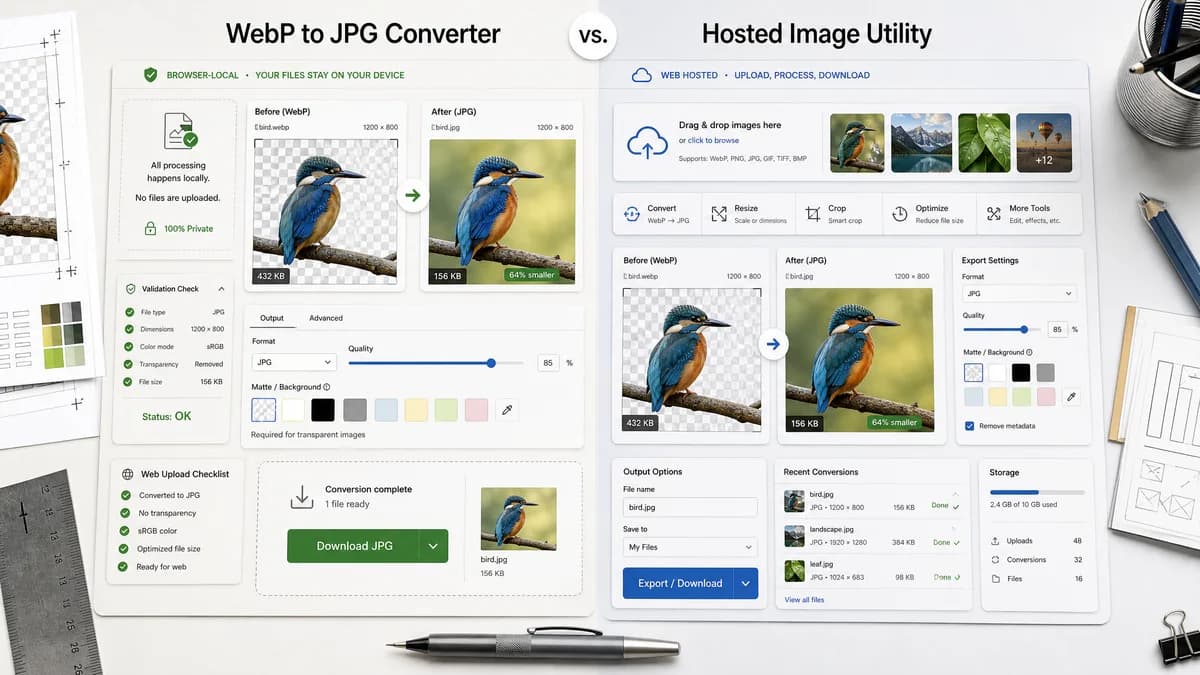 WebP to JPG Converter vs Ezgif visual comparison of image optimization workflows