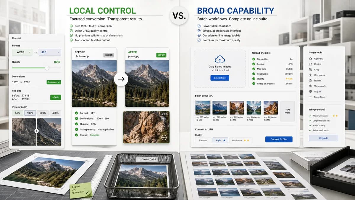 WebP to JPG Converter vs iLoveIMG visual comparison of image optimization workflows