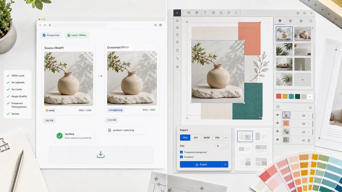 WebP to PNG Converter vs Canva visual comparison of image optimization workflows