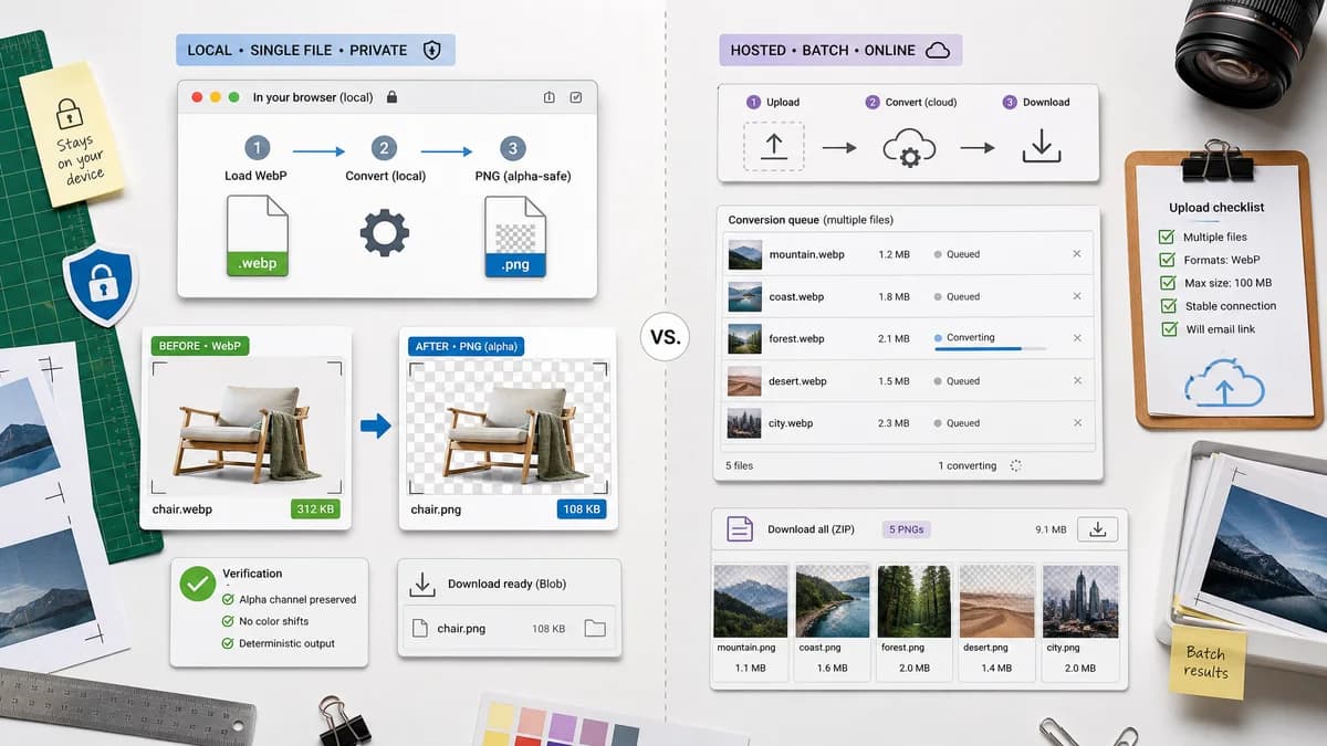 WebP to PNG Converter vs FreeConvert visual comparison of image optimization workflows