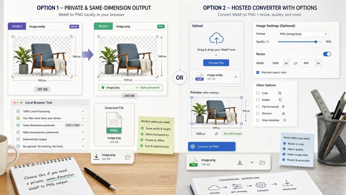 WebP to PNG Converter vs Online-Convert visual comparison of image optimization workflows