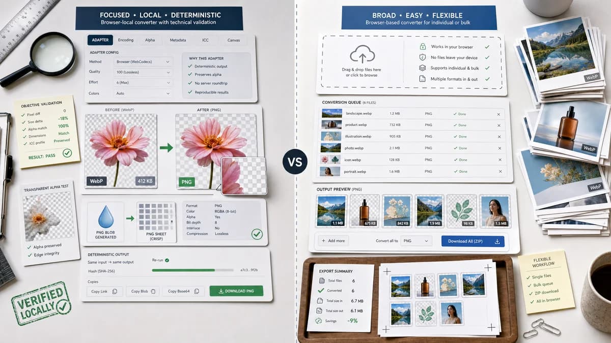 WebP to PNG Converter vs Picflow visual comparison of image optimization workflows