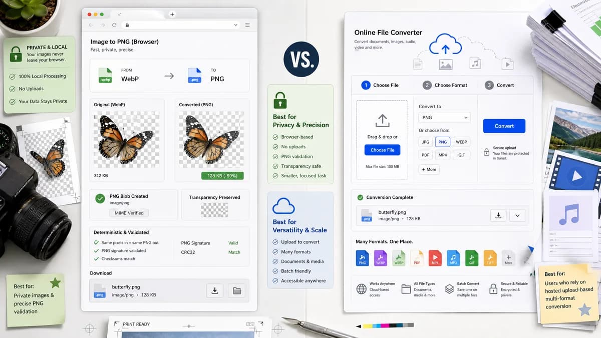 WebP to PNG Converter vs Zamzar visual comparison of image optimization workflows