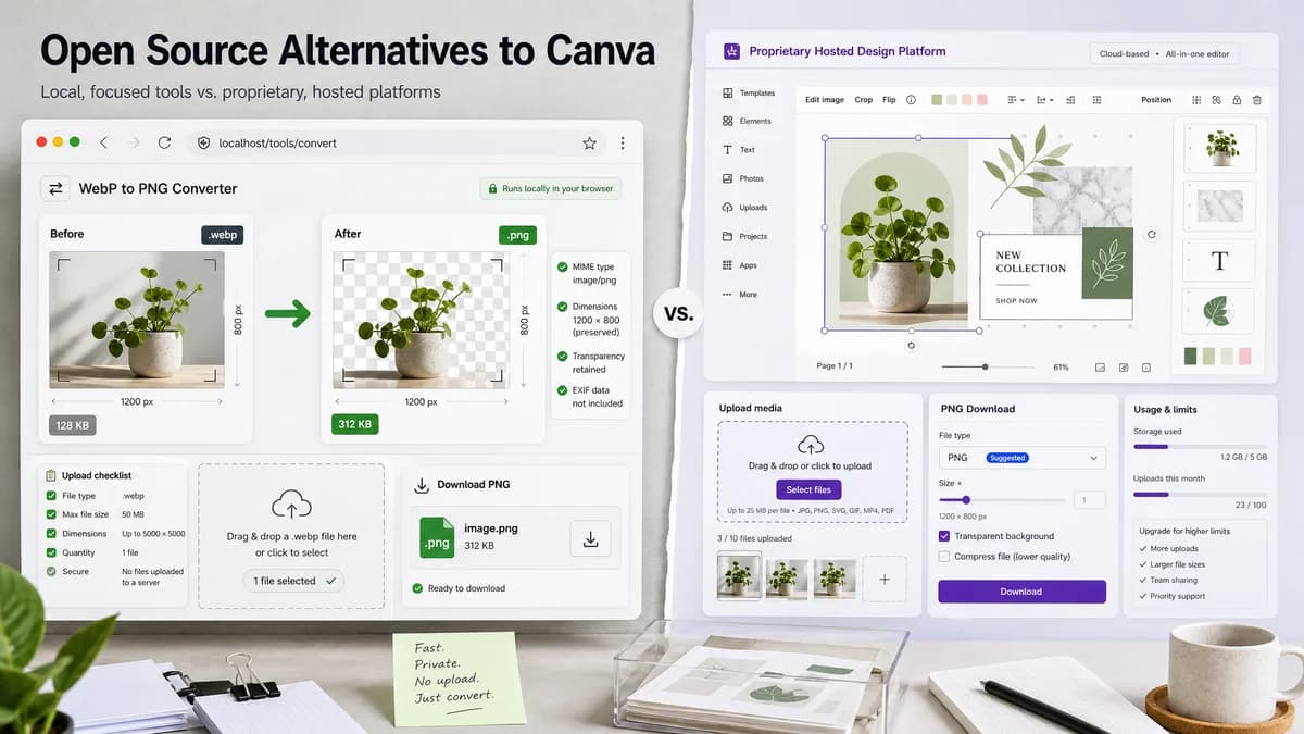 Open Source Alternatives to Canva visual comparison with WebP to PNG Converter