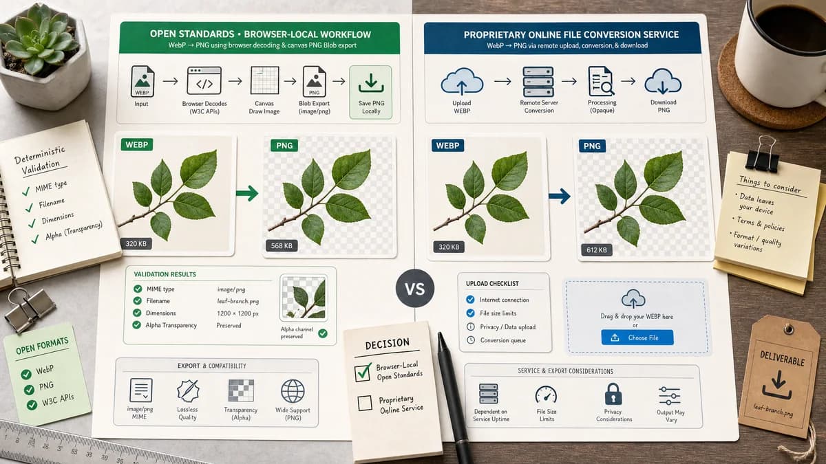 Open Source Alternatives to Convertio visual comparison with WebP to PNG Converter