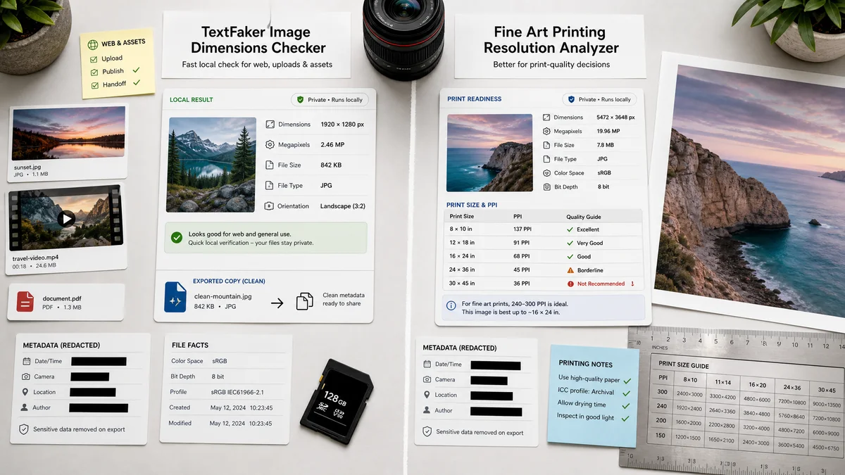Image Dimensions Checker vs Fine Art Printing Image Resolution Checker