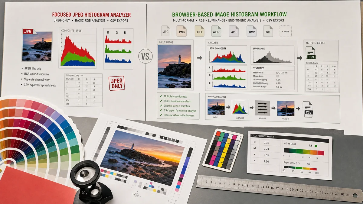 Image Histogram Generator + CSV vs CompressJPEG.dev JPEG Histogram Analyzer