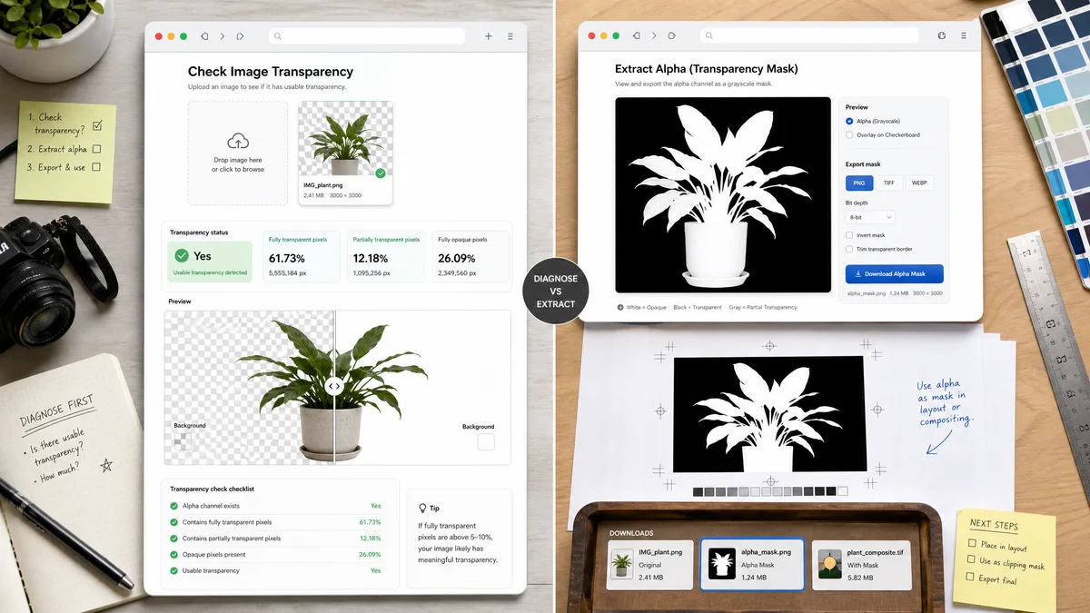 Image Transparency Checker vs imageonline.io Alpha Channel Extractor