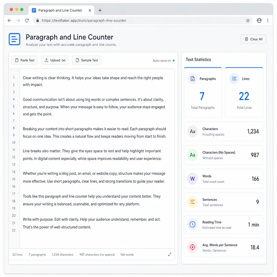 Paragraph and Line Counter - Browser Text Metrics Tool