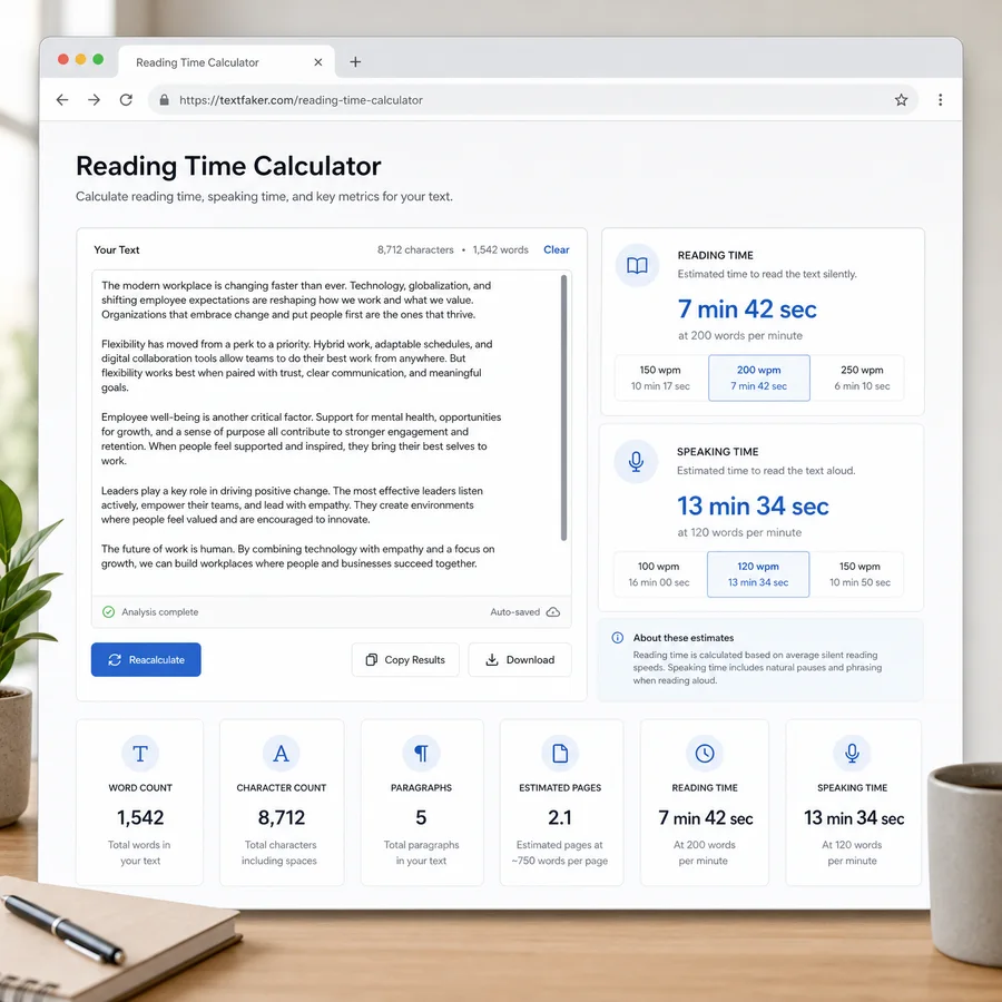 Reading Time Calculator - Browser Text Metrics Tool