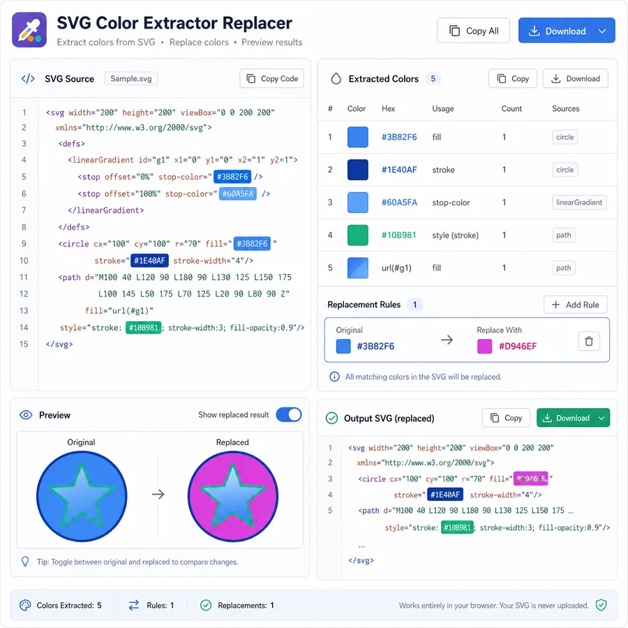 SVG Color Extractor Replacer Online